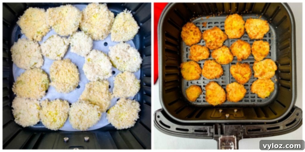 breaded pickles in an air fryer basket