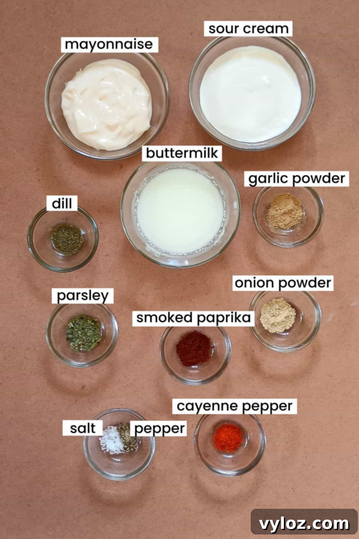 Image showing blackened ranch ingredients placed on an earthy background.