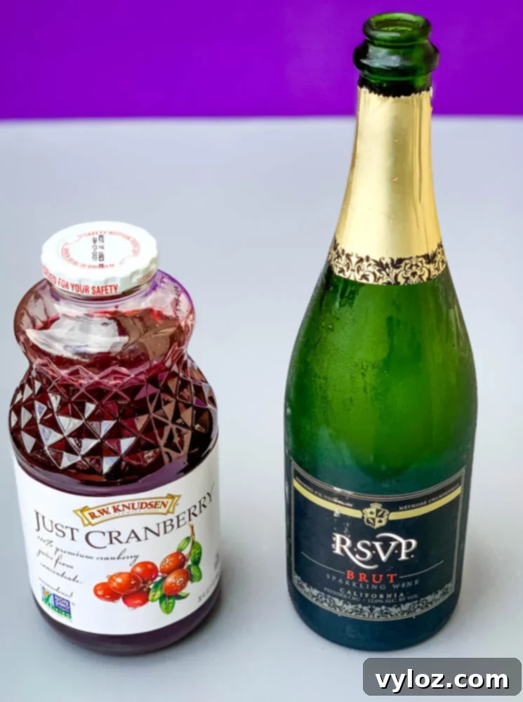 Crimson Mimosa 3 Bottles of sparkling wine and cranberry juice, essential ingredients for mimosas