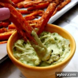 Irresistibly Crispy Sweet Potato Fries 6 bowl of avocado garlic aioli with sweet potato fries