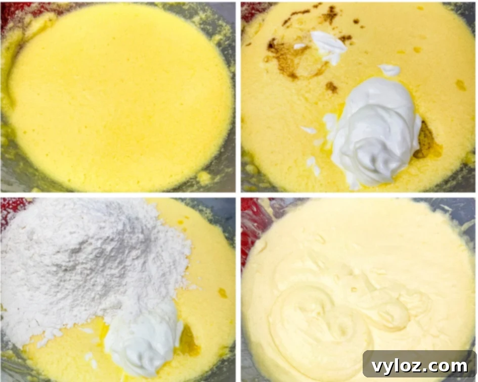 collage photo of 4 photos of air fryer cake batter