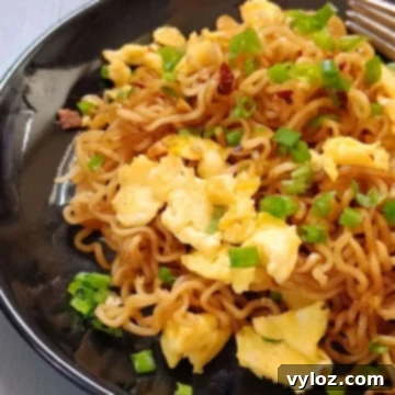 Ramen scrambled eggs served on a plate.