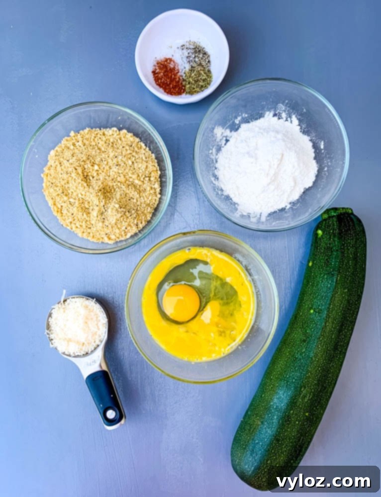 breadcrumbs, flour, cheese, eggs, seasoning for air fryer zucchini chips