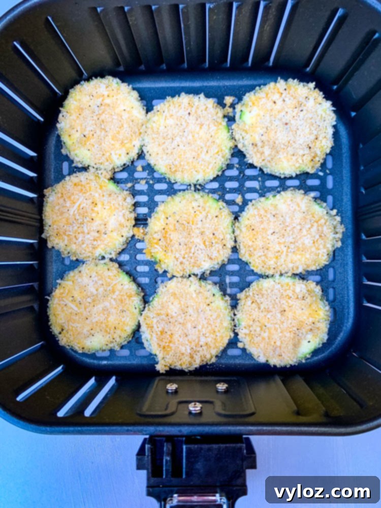 breaded zucchini in an air fryer