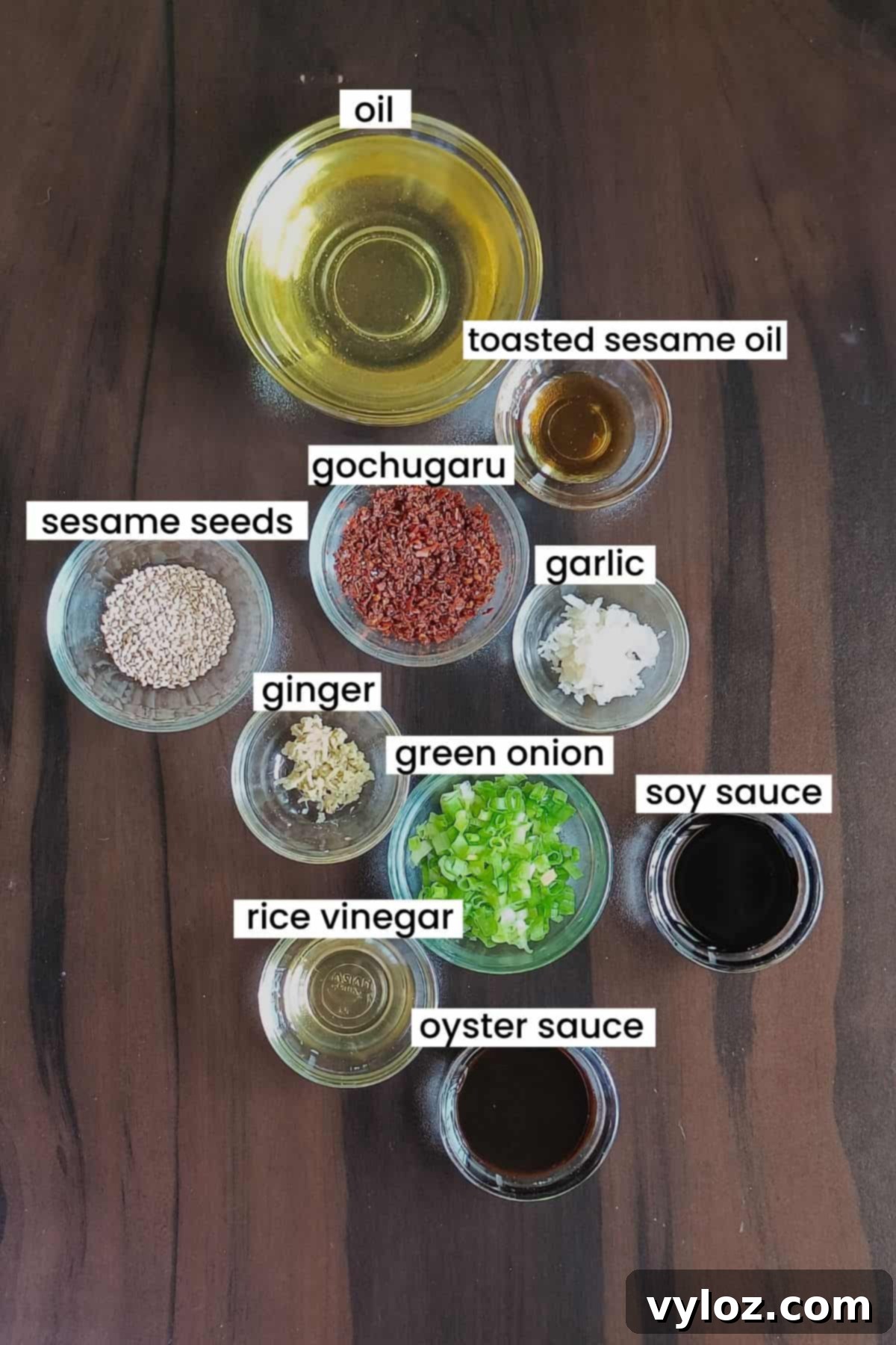 The Ultimate Wet Sauce 3 Image showing all the fresh and dry ingredients required for the wet wet sauce recipe, neatly arranged on a brown backdrop.