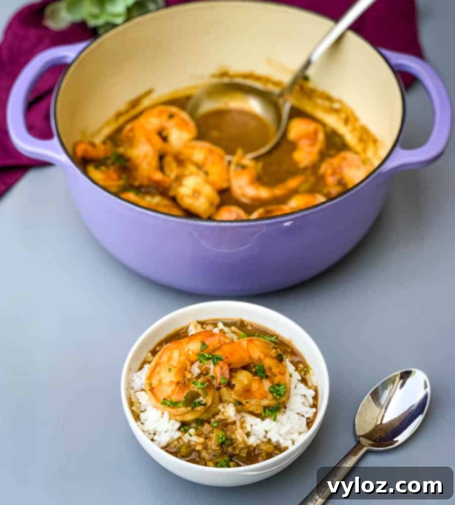 Cajun Shrimp Etouffee: Authentic Recipe 11 shrimp etouffee in a Dutch oven and in a white bowl