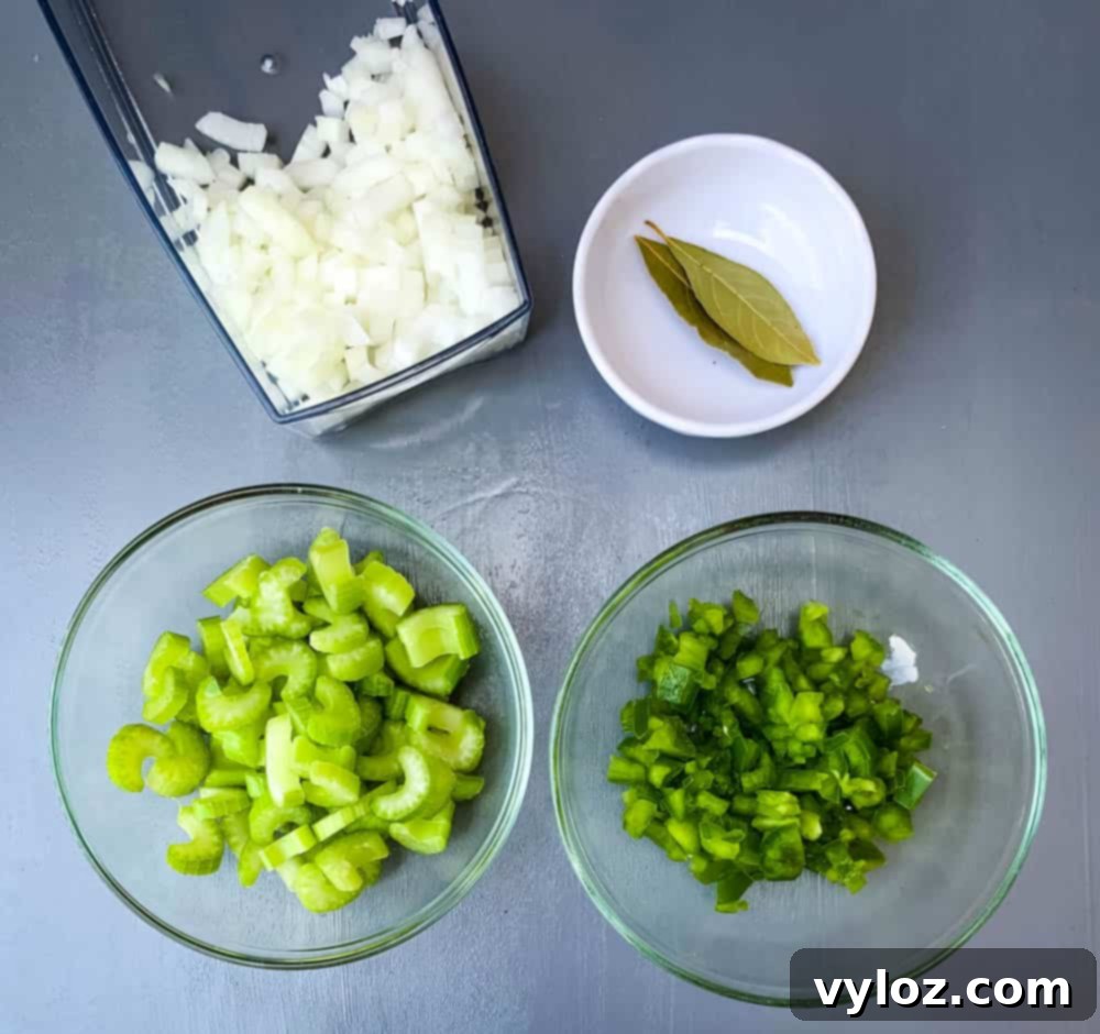 Cajun Shrimp Etouffee: Authentic Recipe 4 chopped onions, celery, green peppers, and bay leaves for shrimp etouffee