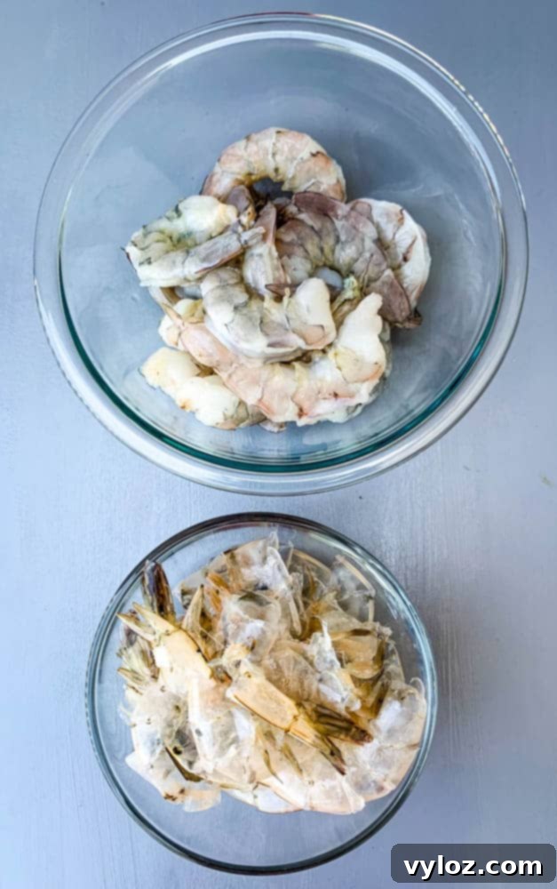 Cajun Shrimp Etouffee: Authentic Recipe 6 shelled shrimp in a glass bowl for shrimp etouffee