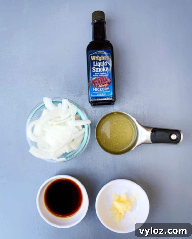 Tender Instant Pot Brisket 3 sliced onions, soy sauce, liquid smoke, garlic, and broth for Instant Pot Brisket