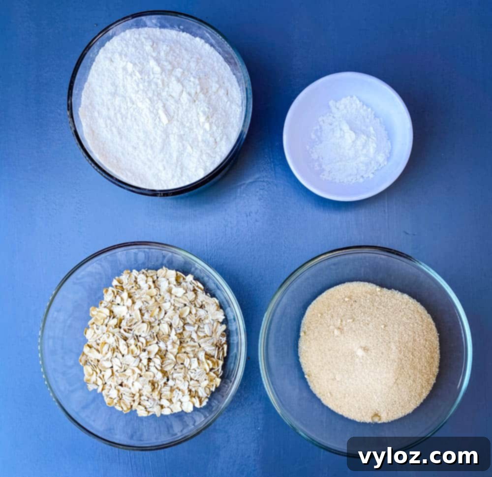 oatmeal, flour, sweetener, and baking powder for air fryer blueberry muffins