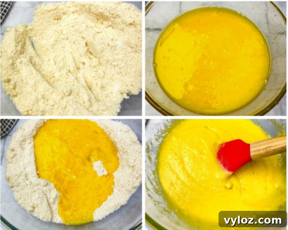 keto low carb cornbread mix batter in a glass mixing bowl