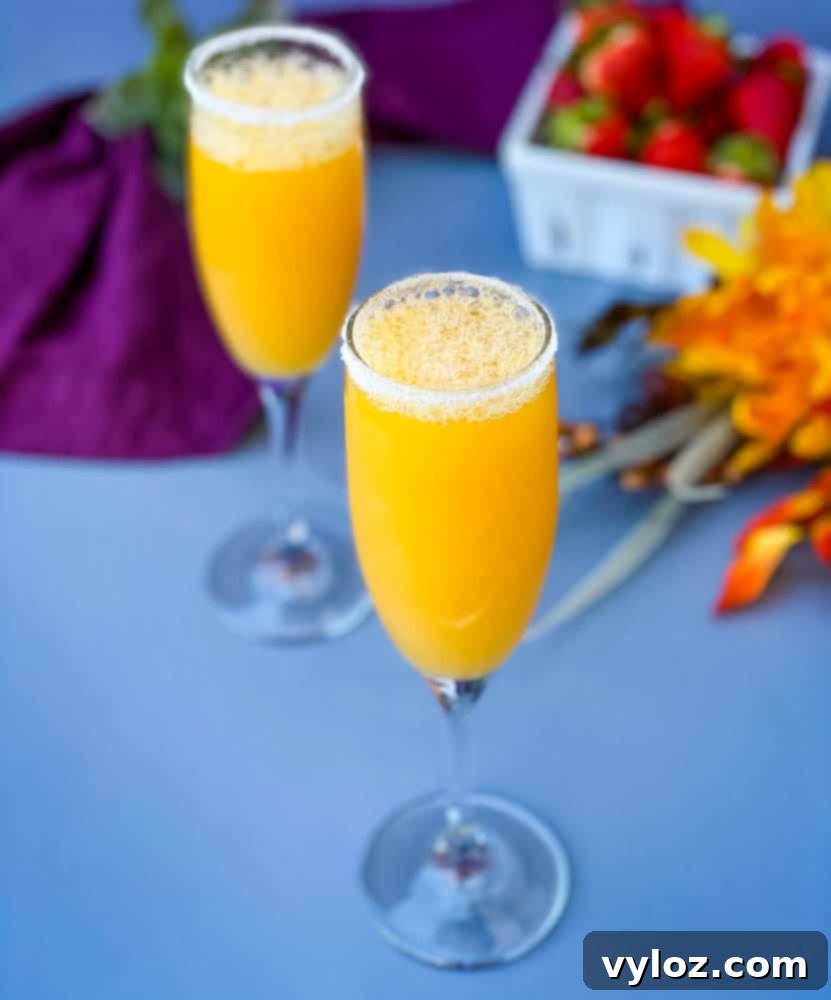 Effortless Peach Bellini Bliss 10 Two exquisite Peach Bellini cocktails served in elegant champagne flutes, showcasing their beautiful color and refreshing appeal.