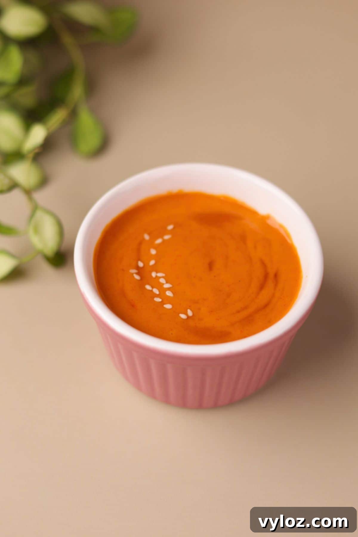 Deliciously Easy Korean Gochujang Aioli 2 Vibrant looking Korean gochujang mayo in a glass bowl, ready to be served.