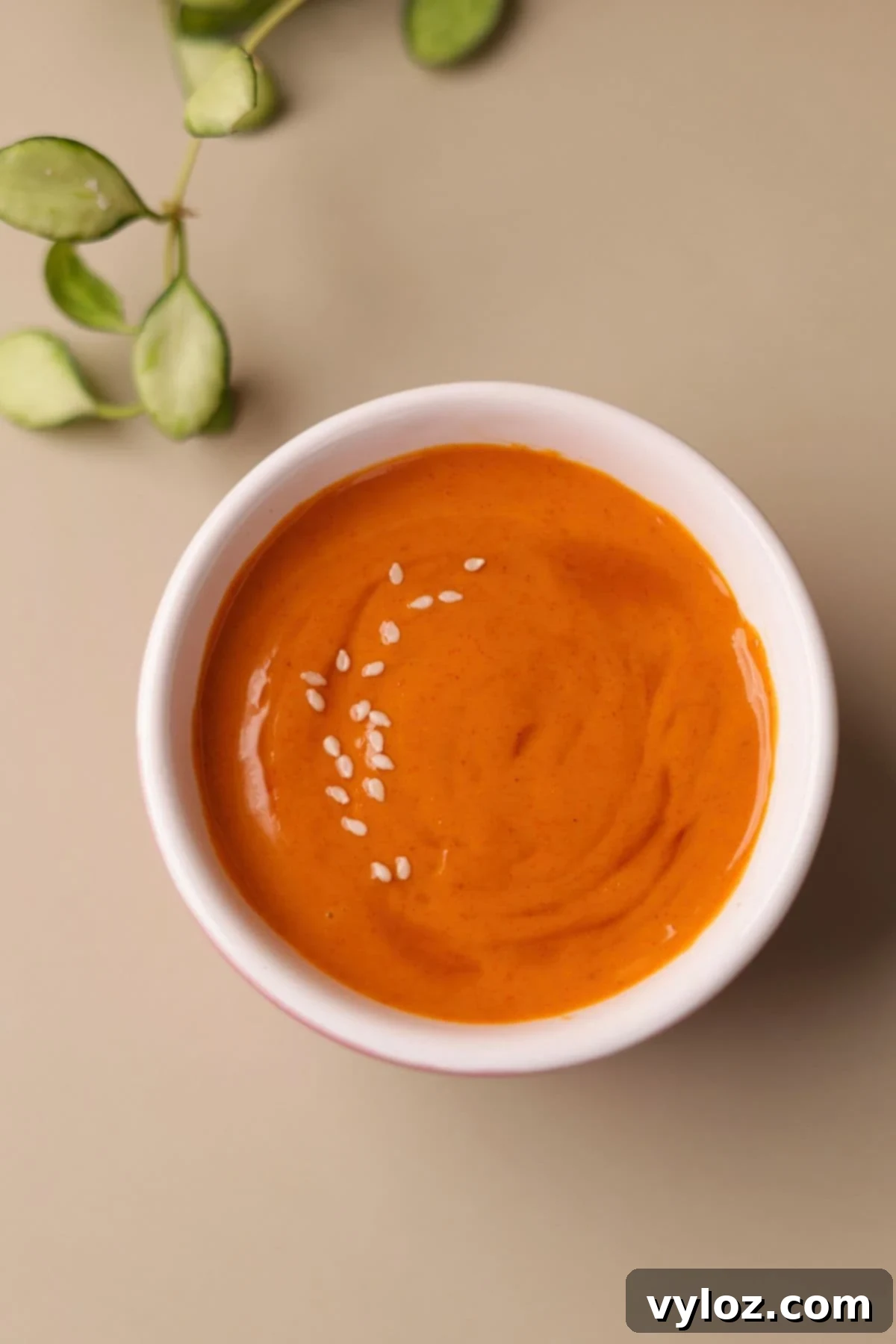 Deliciously Easy Korean Gochujang Aioli 5 Spicy aioli with gochujang served in a glass bowl, garnished for presentation.