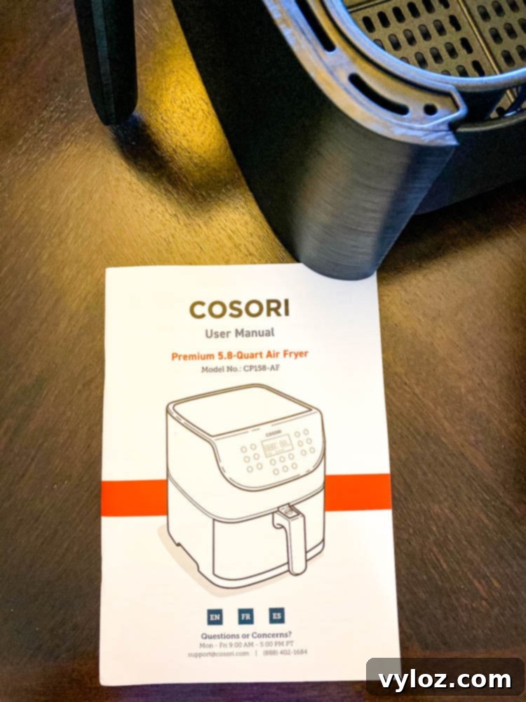 Cosori 5.8-quart user manual and instructional guide.