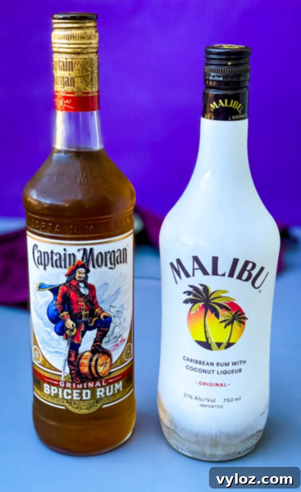 Captain Morgan and Malibu rum for bahama mama cocktails