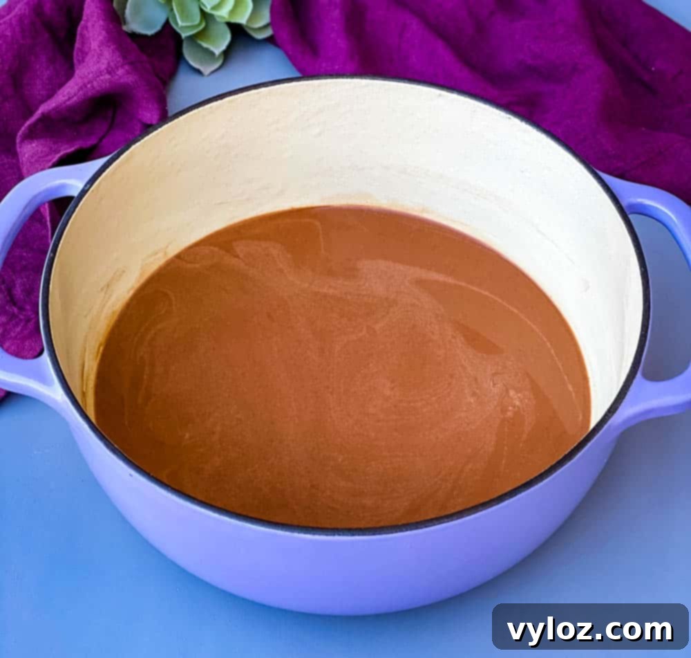 keto low carb hot chocolate in a purple Dutch oven