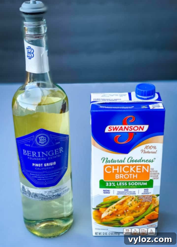 white wine and chicken broth for cauliflower risotto