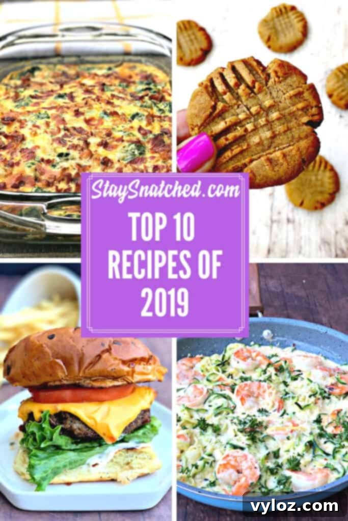 A vibrant platter showcasing the top 10 most popular healthy recipes from 2019, featuring delicious and easy meal ideas from the Stay Snatched blog, perfect for keto and air fryer enthusiasts.