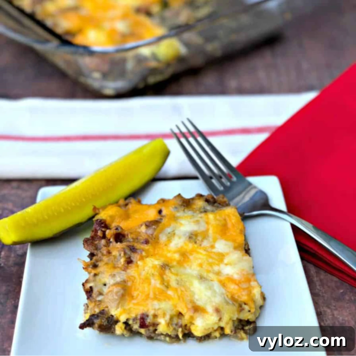 A savory, low-carb bacon cheeseburger casserole with melted cheese and ground beef, perfect for keto meal prep or breakfast.