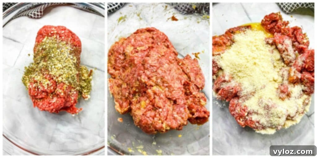 ground beef seasoned in a glass bowl