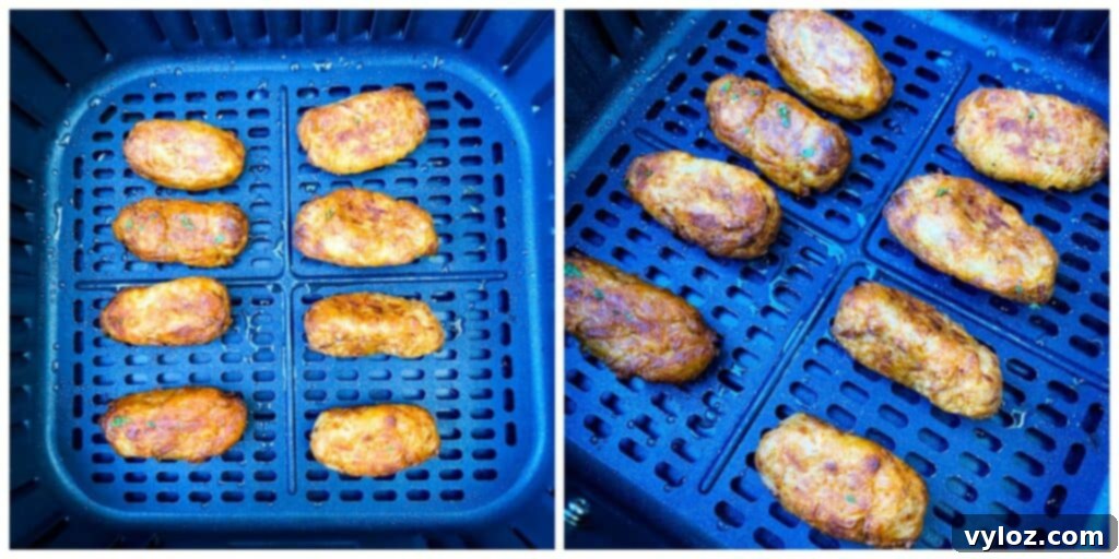 Cooked, golden-brown air fryer tater tots