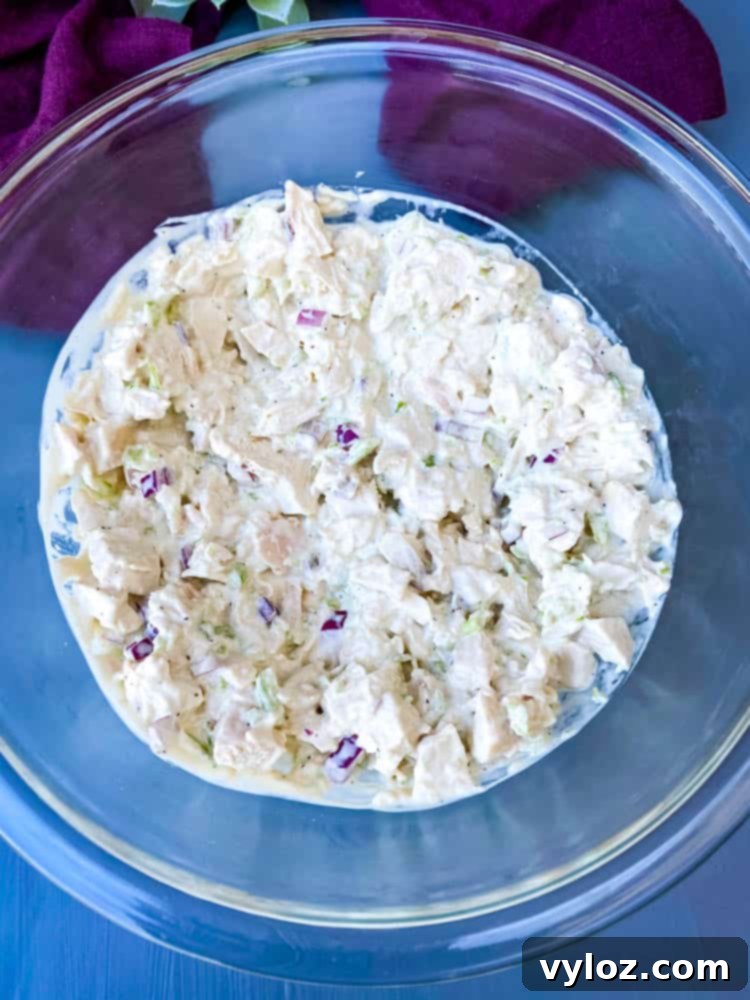 Effortless Keto Chicken Salad 8 keto chicken salad in a glass bowl