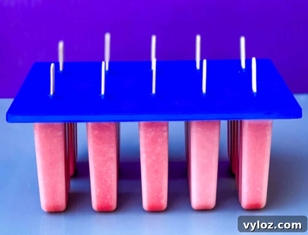 sugar free lemon strawberry mix in a popsicle mold