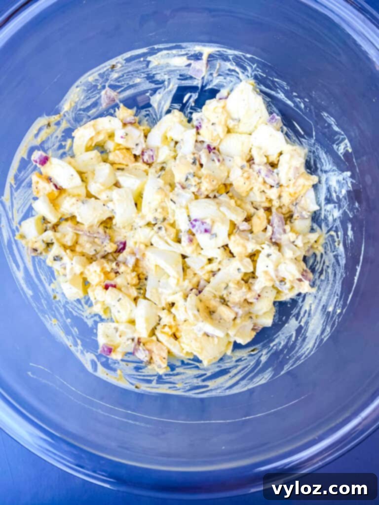 Vibrant Egg Salad 8 keto low carb egg salad in a glass bowl
