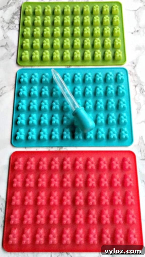 Selection of silicone gummy bear molds, essential for making wine gummy bears