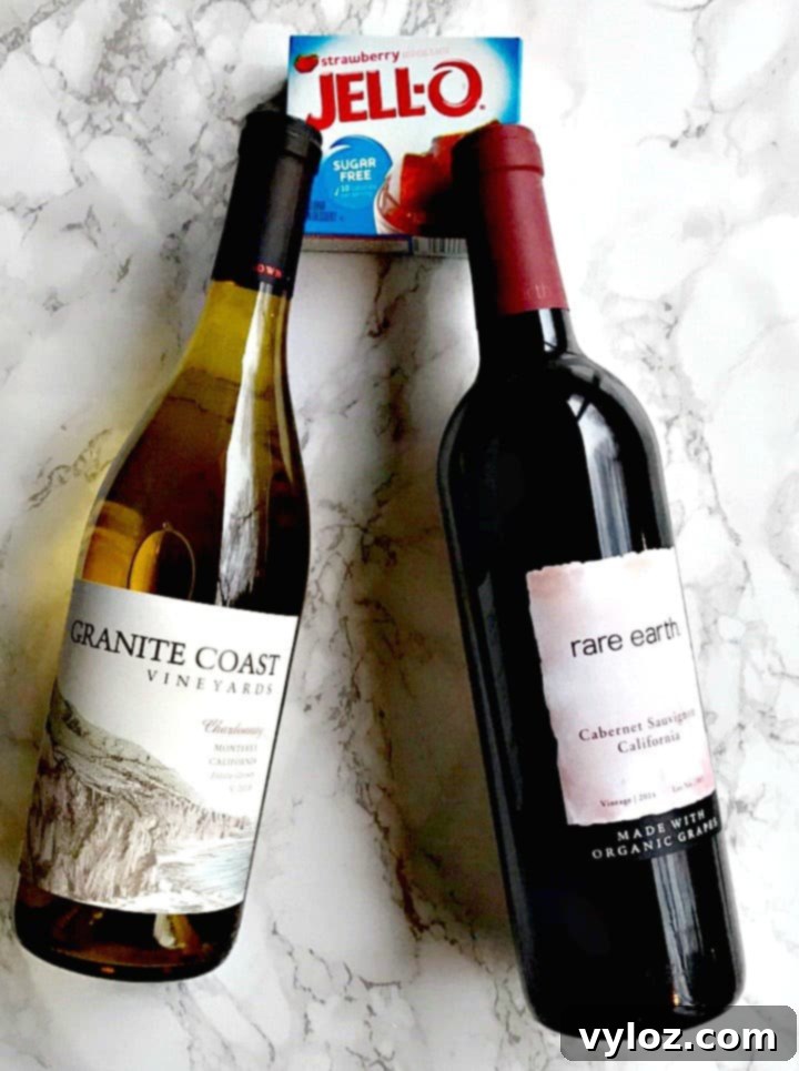 Different types of wine bottles that can be used for wine gummy bears, including red, white, and rosé