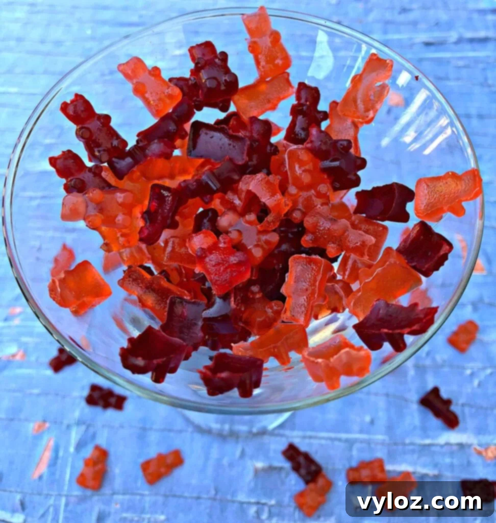 Glass full of colorful vodka-infused gummy bears, a great alternative to wine gummies
