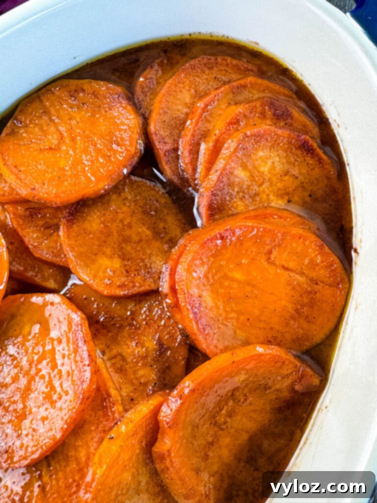Mama's Easy Candied Sweet Potatoes 9 Southern soul food candied sweet potatoes in a baking dish