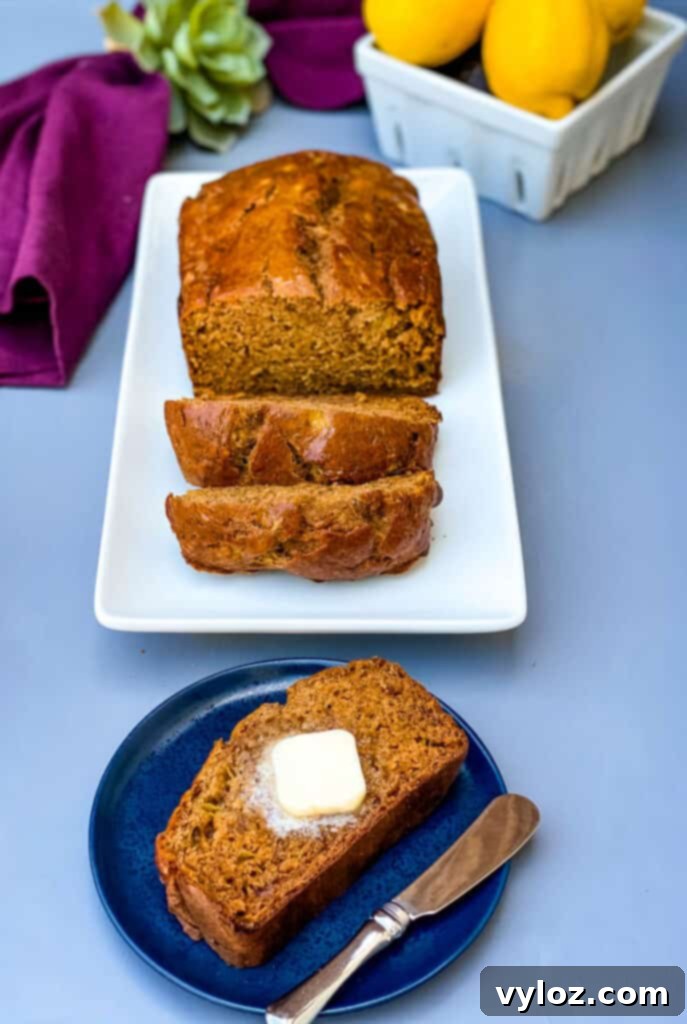 Healthy sugar-free banana bread sliced on a white plate, ready to be served
