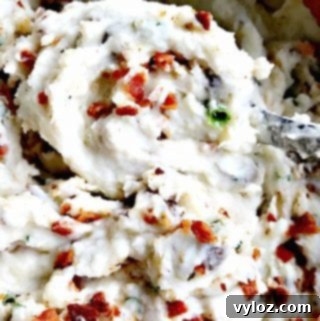 Close up of Dutch oven mashed potatoes, a creamy and delicious side dish