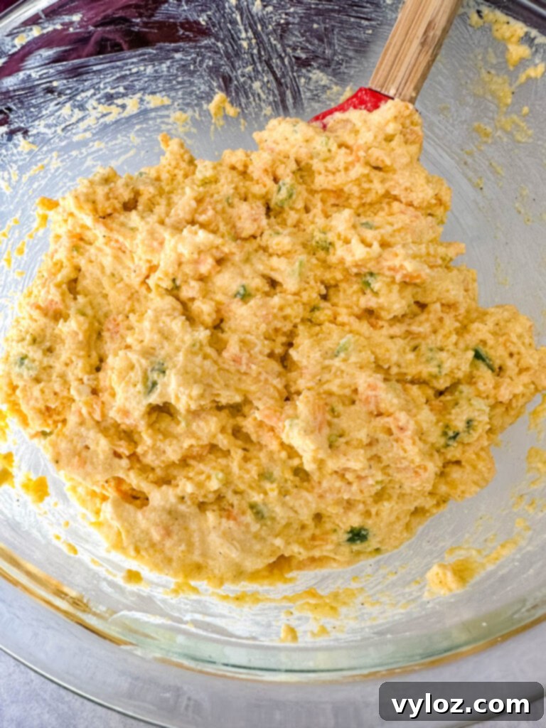 Zesty Cheddar Jalapeño Cornbread 6 jalapeno cornbread batter in a glass bowl