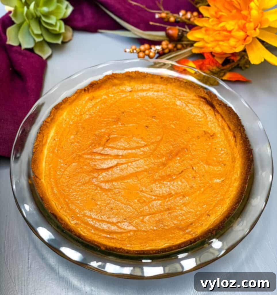 healthy sweet potato pie in a glass pan