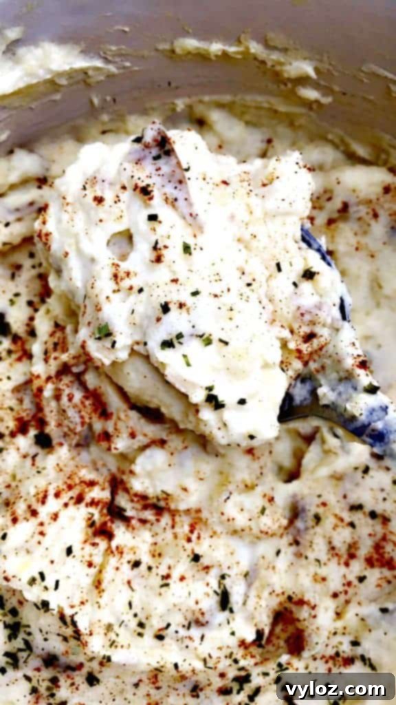 Rich and Creamy Dutch Oven Mashed Potatoes 5 Fluffy mashed potatoes ready to be served