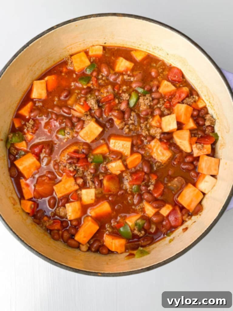 sweet potato chili in a Dutch oven