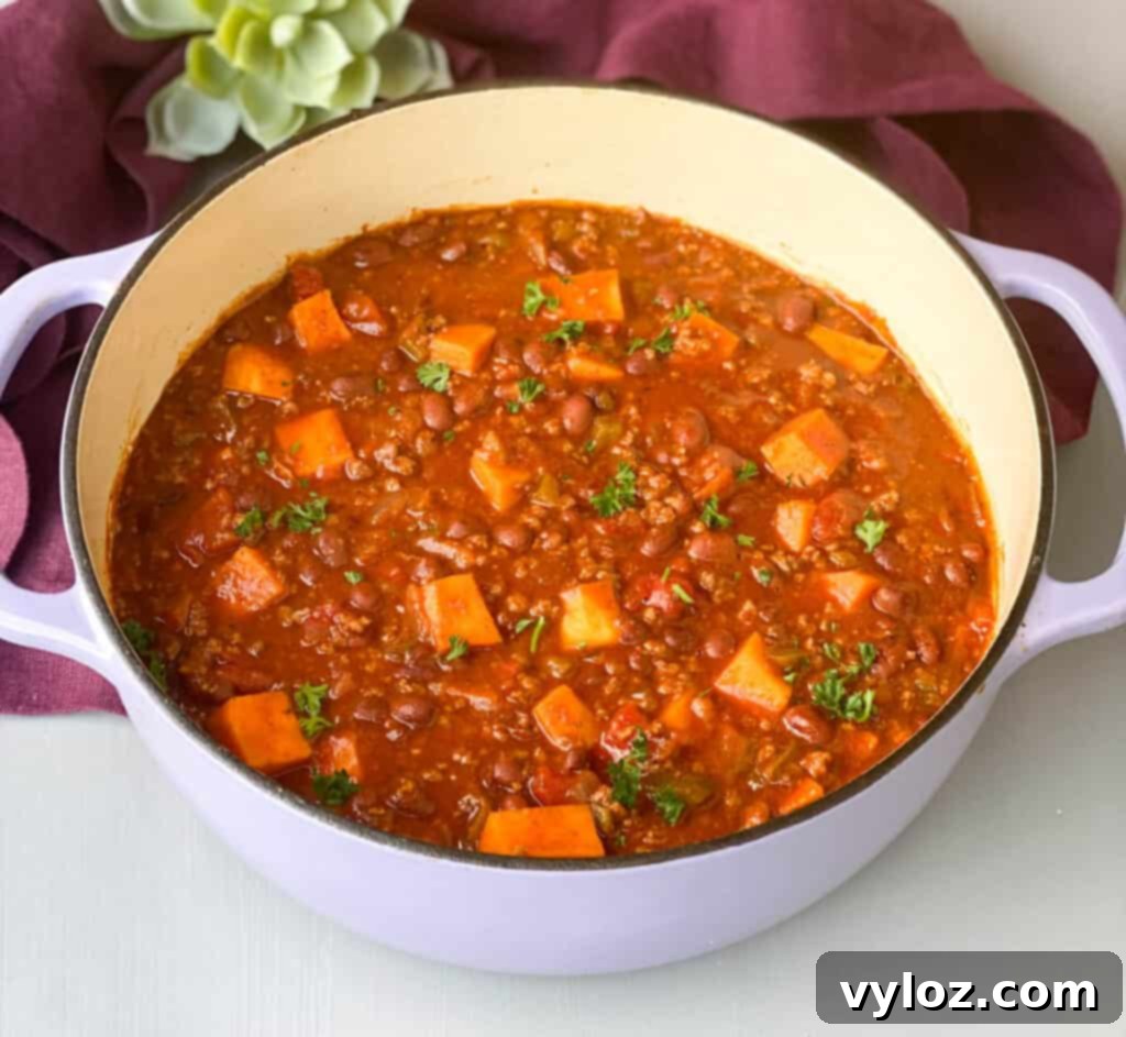 sweet potato chili in a Dutch oven