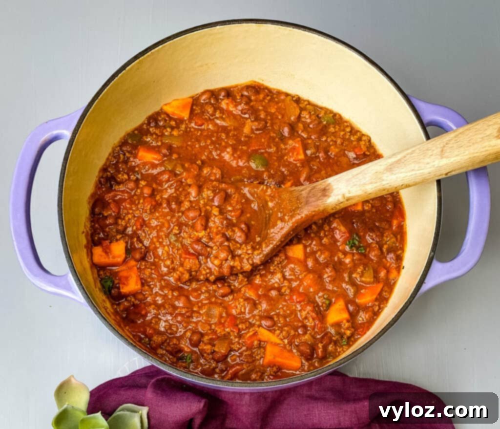 sweet potato chili in a Dutch oven