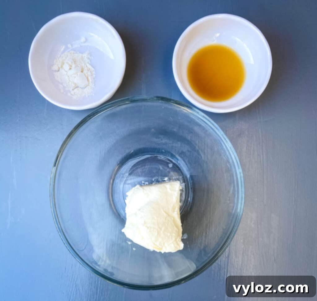 Guilt-Free Pumpkin Spice Cookies 11 cream cheese, vanilla, and powdered sweetener in separate bowls