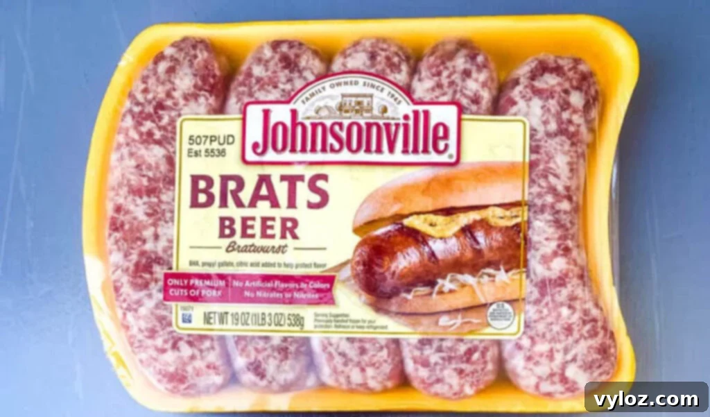 Johnsonville bratwurst in original packaging