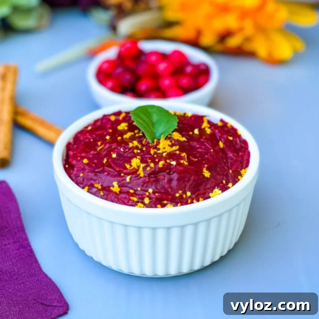 Grand Marnier cranberry sauce in a white bowl
