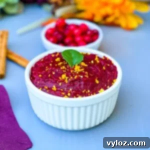 Grand Marnier cranberry sauce in a white bowl