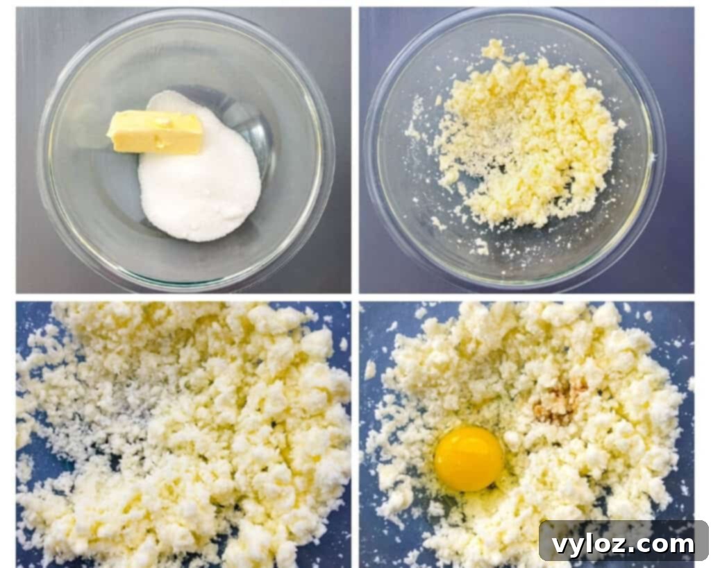 collage photo showing how to cream butter in a glass bowl
