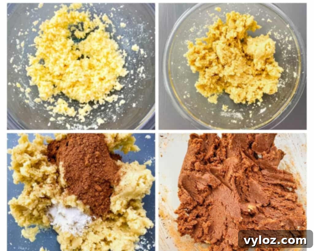 collage photo showing how to make keto double chocolate cookies in a glass bowl