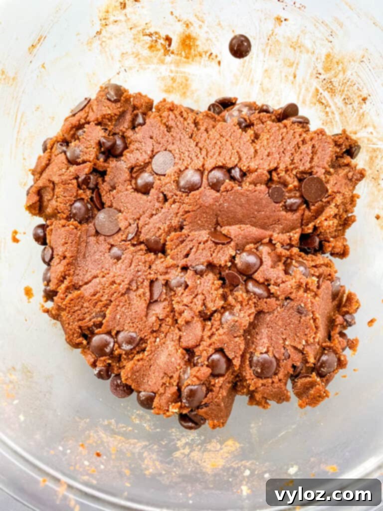 keto double chocolate cookie dough in a glass bowl