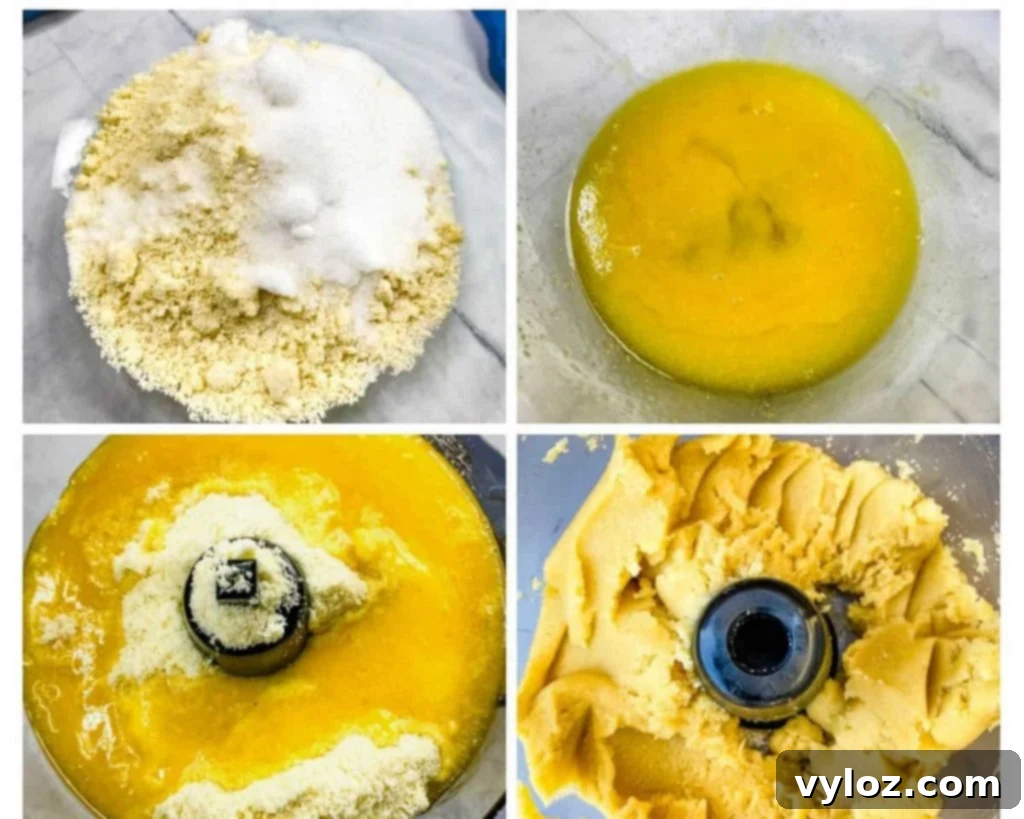 collage photo of 4 photos showing how to make almond flour pie crust