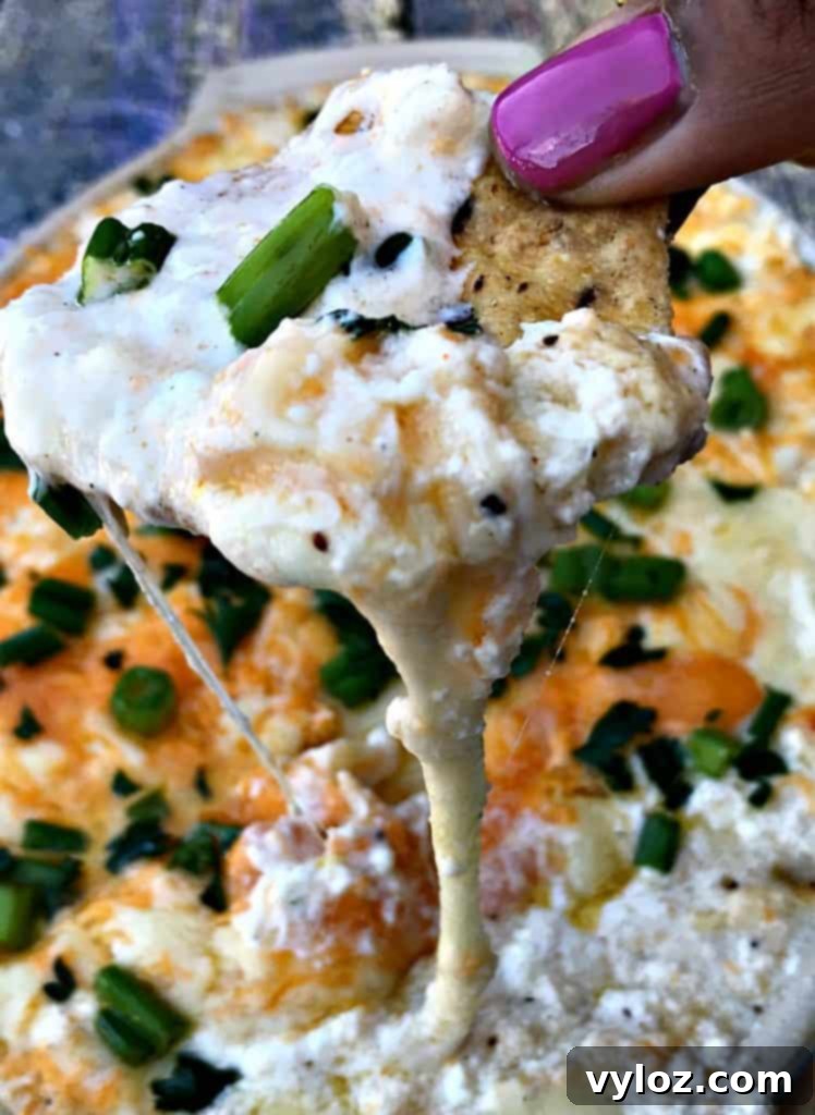 person holding a bite of hot crab dip with a chip